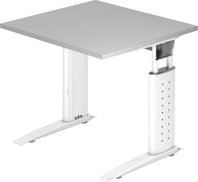 bümö höhenverstellbarer Schreibtisch U-Serie 80x80 grau, Gestell in weiß - PC Tisch k