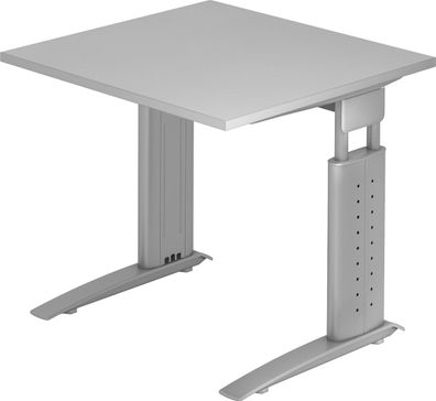 bümö höhenverstellbarer Schreibtisch U-Serie 80x80 grau, Gestell in Silber - PC Tisch