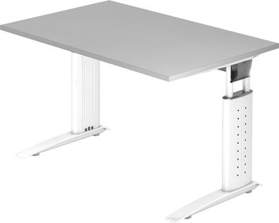 bümö höhenverstellbarer Schreibtisch U-Serie 120x80 grau, Gestell in weiß - PC Tisch