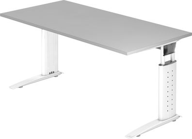 bümö höhenverstellbarer Schreibtisch U-Serie 160x80 grau, Gestell in weiß - PC Tisch