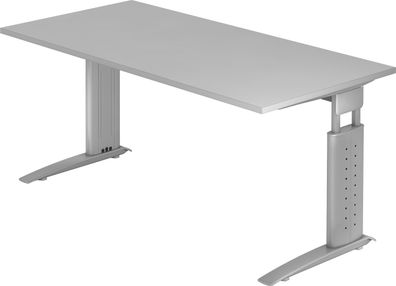 bümö höhenverstellbarer Schreibtisch U-Serie 160x80 grau, Gestell in Silber - PC Tisc