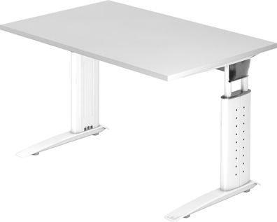 bümö höhenverstellbarer Schreibtisch U-Serie 120x80 weiß, Gestell in weiß - PC Tisch