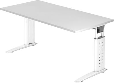 bümö höhenverstellbarer Schreibtisch U-Serie 160x80 weiß, Gestell in weiß - PC Tisch