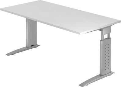 bümö höhenverstellbarer Schreibtisch U-Serie 160x80 weiß, Gestell in Silber - PC Tisc