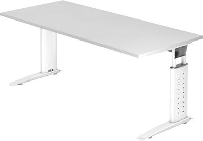 bümö höhenverstellbarer Schreibtisch U-Serie 180x80 weiß, Gestell in weiß - großer PC