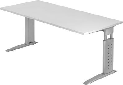 bümö höhenverstellbarer Schreibtisch U-Serie 180x80 weiß, Gestell in Silber - großer