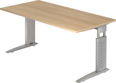 bümö höhenverstellbarer Schreibtisch U-Serie 160x80 Eiche, Gestell in Silber - PC Tis