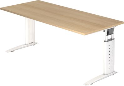 bümö höhenverstellbarer Schreibtisch U-Serie 180x80 Eiche, Gestell in weiß - großer P