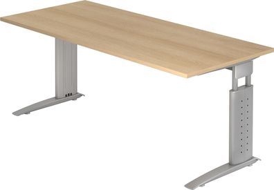 bümö höhenverstellbarer Schreibtisch U-Serie 180x80 Eiche, Gestell in Silber - großer