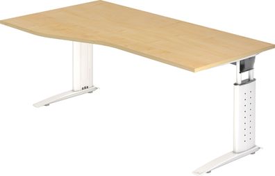 bümö höhenverstellbarer Schreibtisch U-Serie 180x100 cm in Ahorn, Gestell in weiß - g