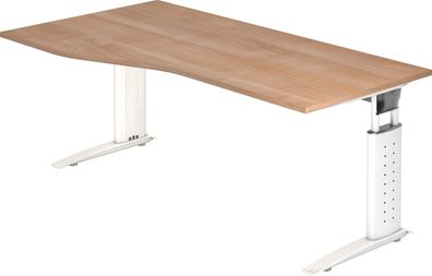 bümö höhenverstellbarer Schreibtisch U-Serie 180x100 Nussbaum, Gestell in weiß - groß