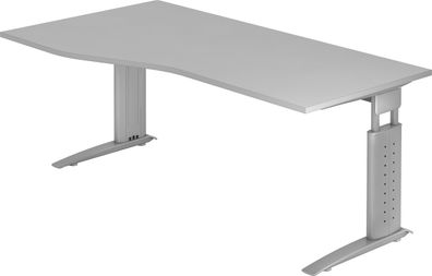 bümö höhenverstellbarer Schreibtisch U-Serie 180x100 grau, Gestell in Silber - großer