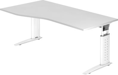 bümö höhenverstellbarer Schreibtisch U-Serie 180x100 weiß, Gestell in weiß - großer P