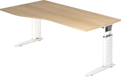 bümö höhenverstellbarer Schreibtisch U-Serie 180x100 Eiche, Gestell in weiß - großer