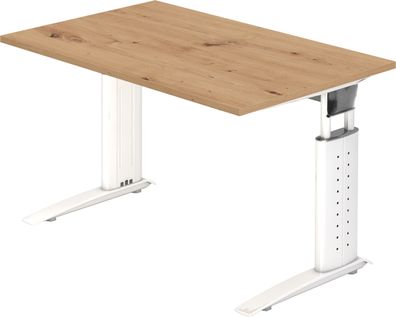 bümö höhenverstellbarer Schreibtisch U-Serie 120x80 Asteiche, Gestell in weiß - PC Ti