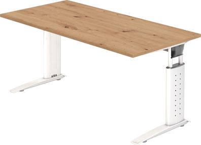 bümö höhenverstellbarer Schreibtisch U-Serie 160x80 Asteiche, Gestell in weiß - PC Ti