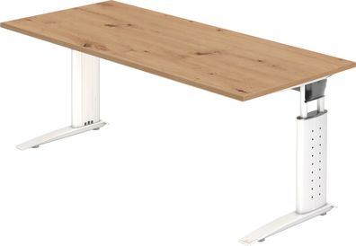 bümö höhenverstellbarer Schreibtisch U-Serie 180x80 Asteiche, Gestell in weiß - große