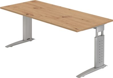 bümö höhenverstellbarer Schreibtisch U-Serie 180x80 Asteiche, Gestell in Silber - gro