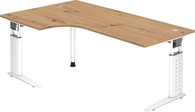 bümö höhenverstellbarer Eckschreibtisch U-Serie 200x120 Asteiche, Gestell in weiß - S