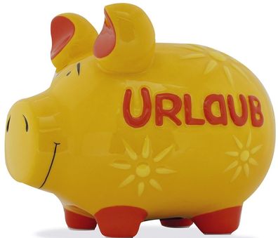 KCG 101579 Spardose Schwein "Urlaub" gelb mittel