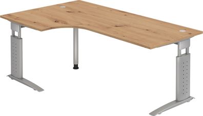 bümö höhenverstellbarer Eckschreibtisch U-Serie 200x120 Asteiche, Gestell in Silber