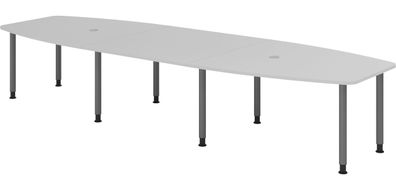 bümö Konferenztisch oval 400x130 cm großer Besprechungstisch in grau, Besprechungstis