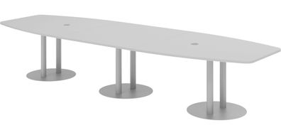 bümö Konferenztisch oval 400x130 cm großer Besprechungstisch in grau, Besprechungstis