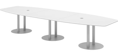 bümö Konferenztisch oval 400x130 cm großer Besprechungstisch in weiß, Besprechungstis