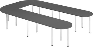 bümö Konferenztisch U-Form 380x240 cm großer Besprechungstisch in graphit, Besprechun