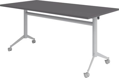 bümö Klapptisch graphit 160 x 80 cm klappbar & fahrbar, klappbarer Schreibtisch auf R