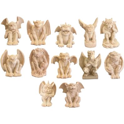 12er Set kleine beigefarbene Gargoyles hockend - Notre Dame