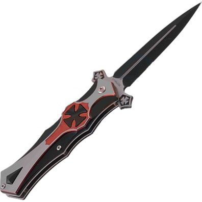 Klappmesser Eisernes Kreuz, schwarz-rot-silber, mit schwarzer Stahlklinge