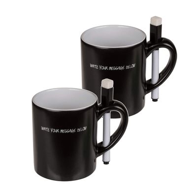 Tassen 2er Set Kaffeetasse Thermo-Effekt Mystery Message Becher mit Geheimstift