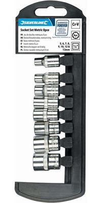 Silverline Steckschlüssel / Knarren Sechskant-Steckschlüsseleinsätze, metrisch,