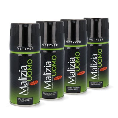 Malizia Uomo Deo 4x 150ml Vetyver Deodorant bodyspray