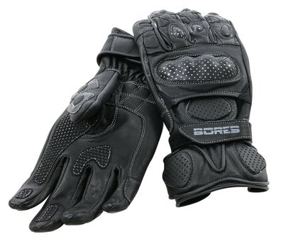 Bores Motorradhandschuhe Dark Black Leder Handschuhe Black