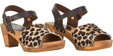 Sanita Clogs Damen Sandale Wood-Camilla Square Flex Sandal Leopard