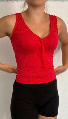 SeXy Miss Damen V Ausschnitt Girly DotsTop Raff Kanten Träger Schleife XS/S rot