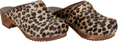 Sanita Damen Offener Clog Wood-Caroline Open Leopard