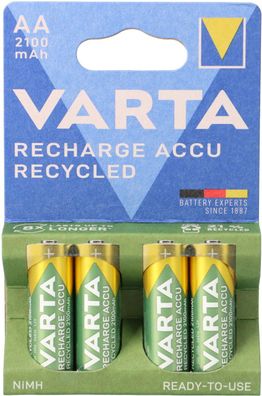 Varta Recharge AA Mignon Accu Recycled Ni-MH 1,2V 2100mAh 4er Blister