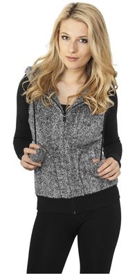 Urban Classics Damen Weste Ladies Melange Teddy Vest Black/White