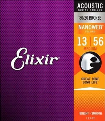 Elixir 11102 Nanoweb - 80/20 Bronze, medium (013-056) - Saiten für Westerngitarre