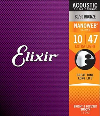 Elixir 11002 Nanoweb - 80/20 Bronze, extra light (010-047) - Gitarrensaiten