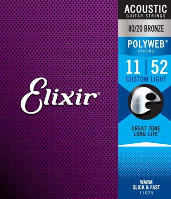 Elixir 11025 Polyweb - 80/20 Bronze, custom light (011-052) - Gitarrensaiten