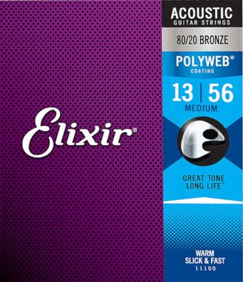 Elixir 11100 Polyweb - 80/20 Bronze, medium (013-056) - Saiten für Westerngitarre