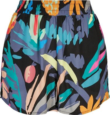 Urban Classics Damen Ladies AOP Viscose Resort Shorts Blackfruity