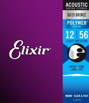 Elixir 11075 Polyweb - 80/20 Bronze, light-medium (012-056) - Gitarrensaiten