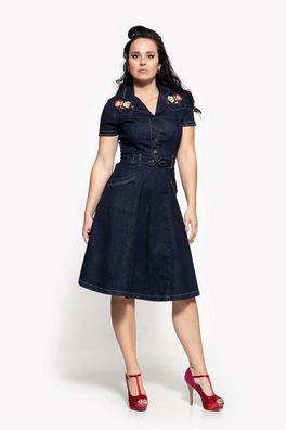 Queen Kerosin 50s Swing Jeanskleid mit Stickerei QK4211015338 Denim