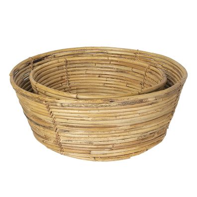 Clayre & Eef Aufbewahrungskorb 2er Set Ø 47x19 cm Beige Rattan Rechteck