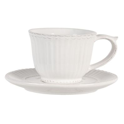 Clayre & Eef Tasse mit Untertasse 150 ml Weiß Dolomit Rund